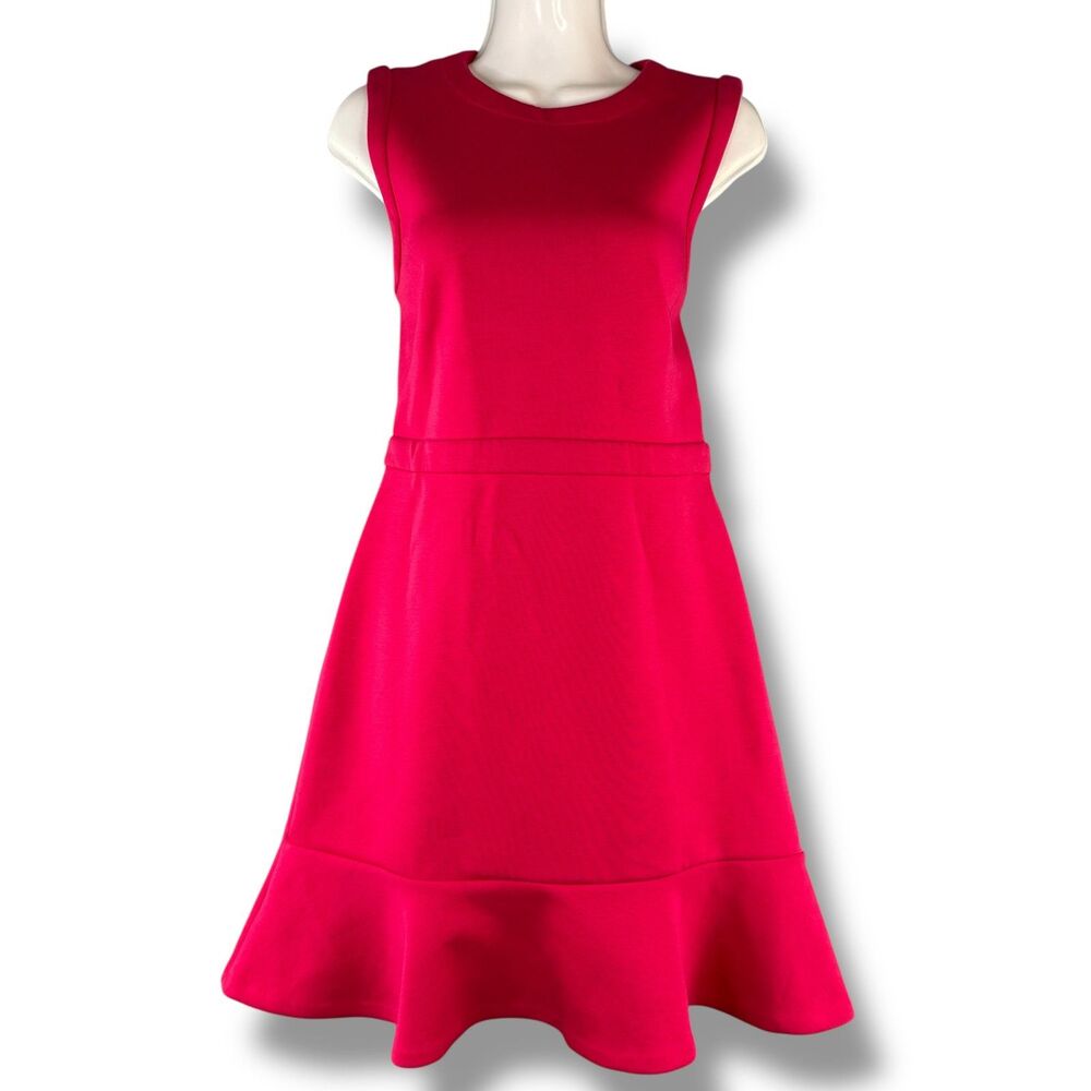 Ann Taylor Scuba Fluted Hem Pink Dress 10P Sleeveless Formal Midi Maximalist